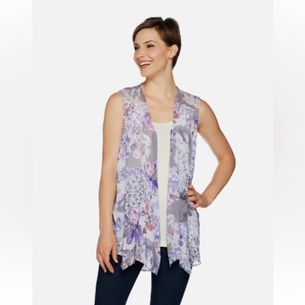 LOGO by Lori Goldstein Women's Sheer Vest Open Front Wild Mushroom A290252